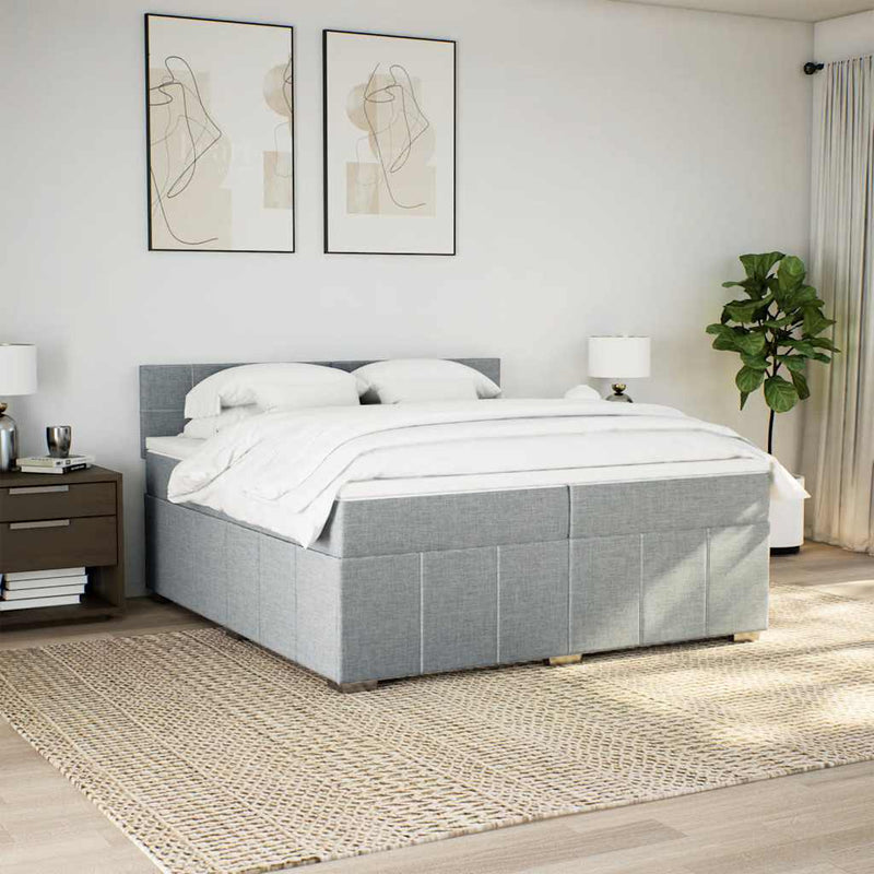 Pat box spring cu saltea, gri deschis, 200x200 cm, textil