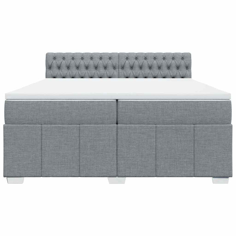 Pat box spring cu saltea, gri deschis, 200x200 cm, textil