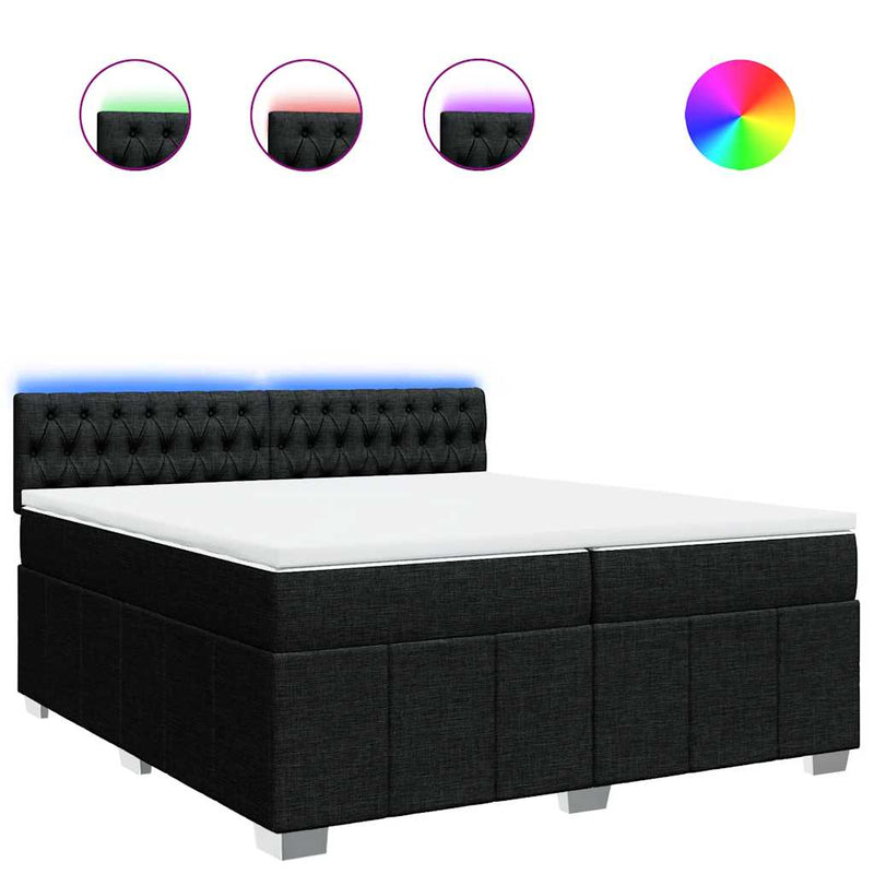 Pat box spring cu saltea, negru, 200x200 cm, textil