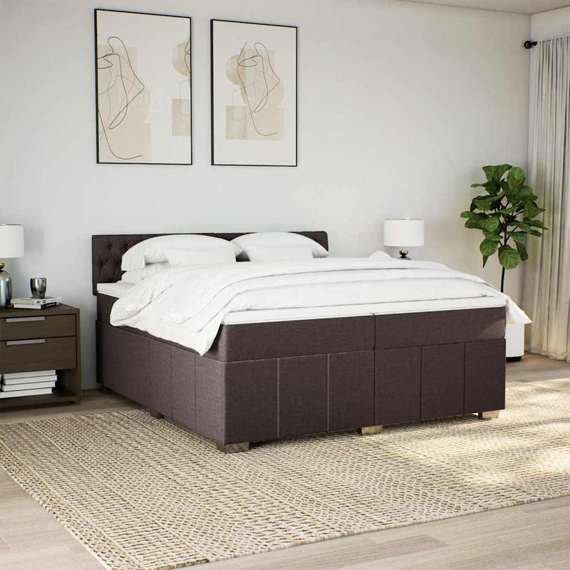 Pat box spring cu saltea, maro închis, 200x200 cm, textil