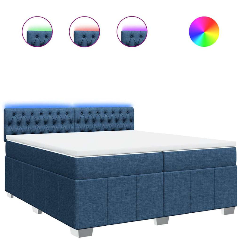Pat box spring cu saltea, albastru, 200x200 cm, textil