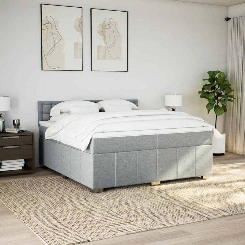Pat box spring cu saltea, gri deschis, 200x200 cm, textil
