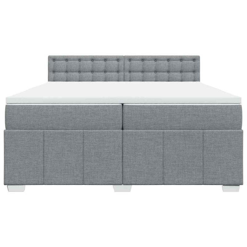 Pat box spring cu saltea, gri deschis, 200x200 cm, textil