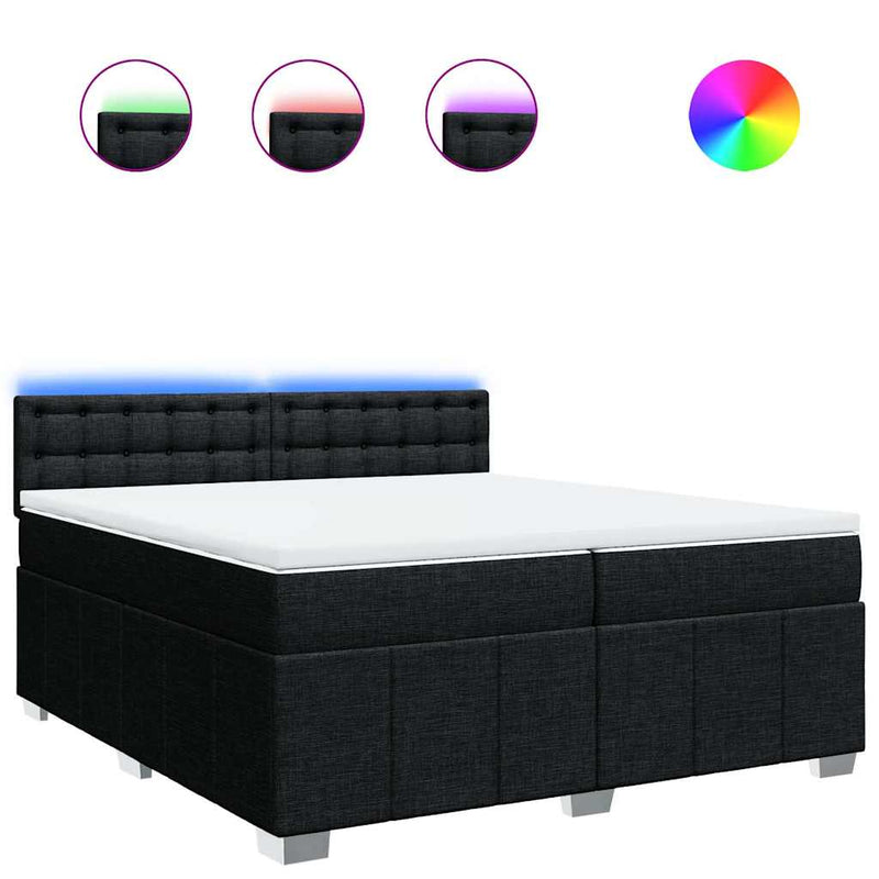 Pat box spring cu saltea, negru, 200x200 cm, textil