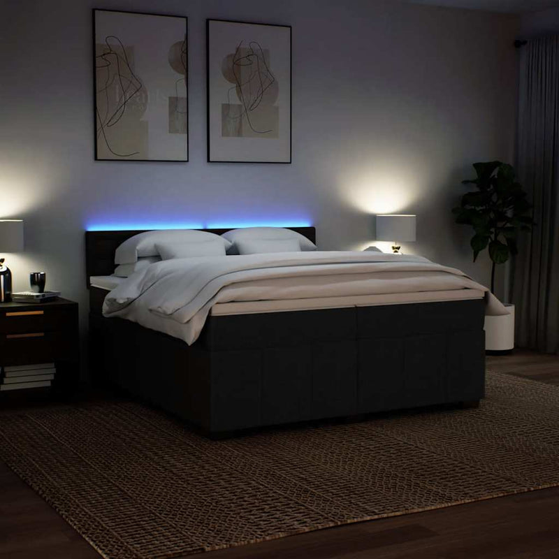 Pat box spring cu saltea, negru, 200x200 cm, textil