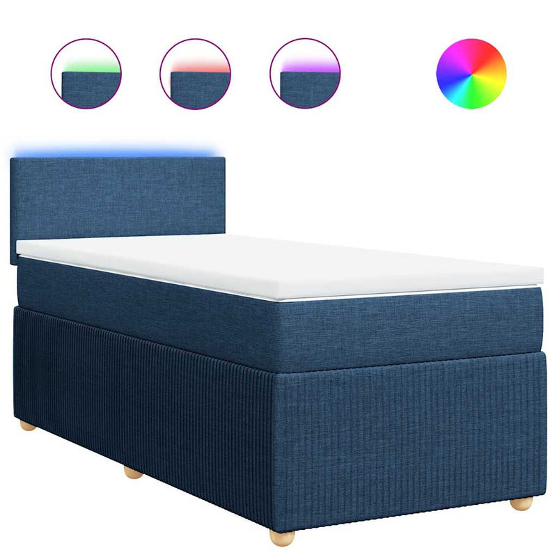 Pat box spring cu saltea, albastru, 80x200 cm, textil