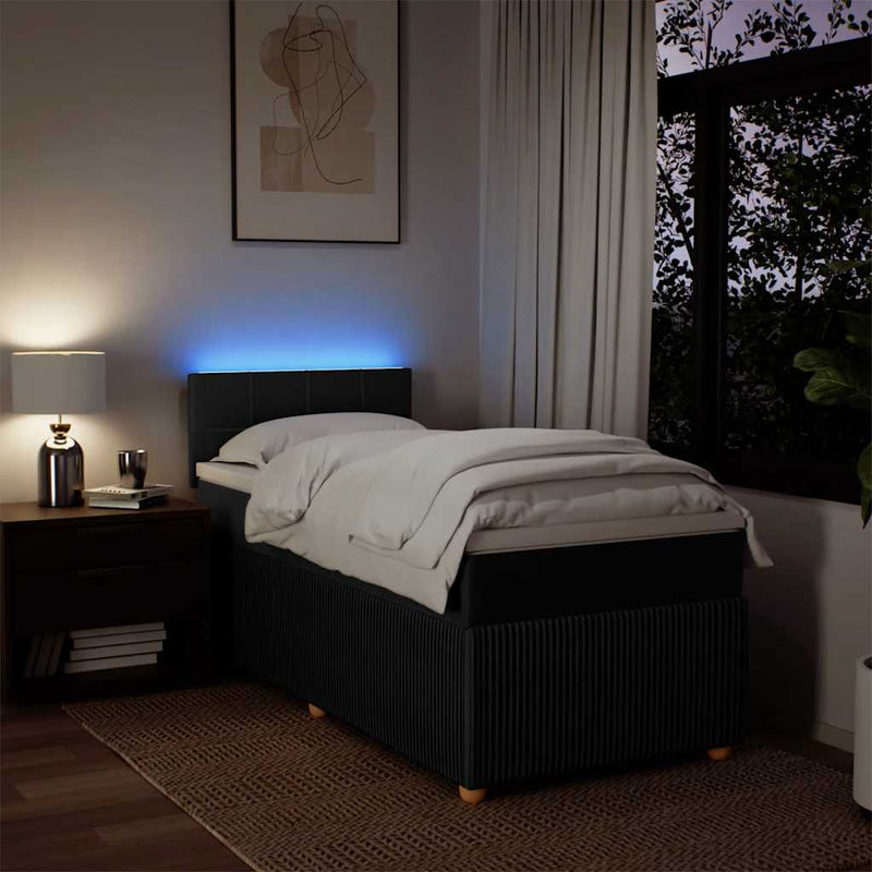 Pat box spring cu saltea, negru, 80x200 cm, textil
