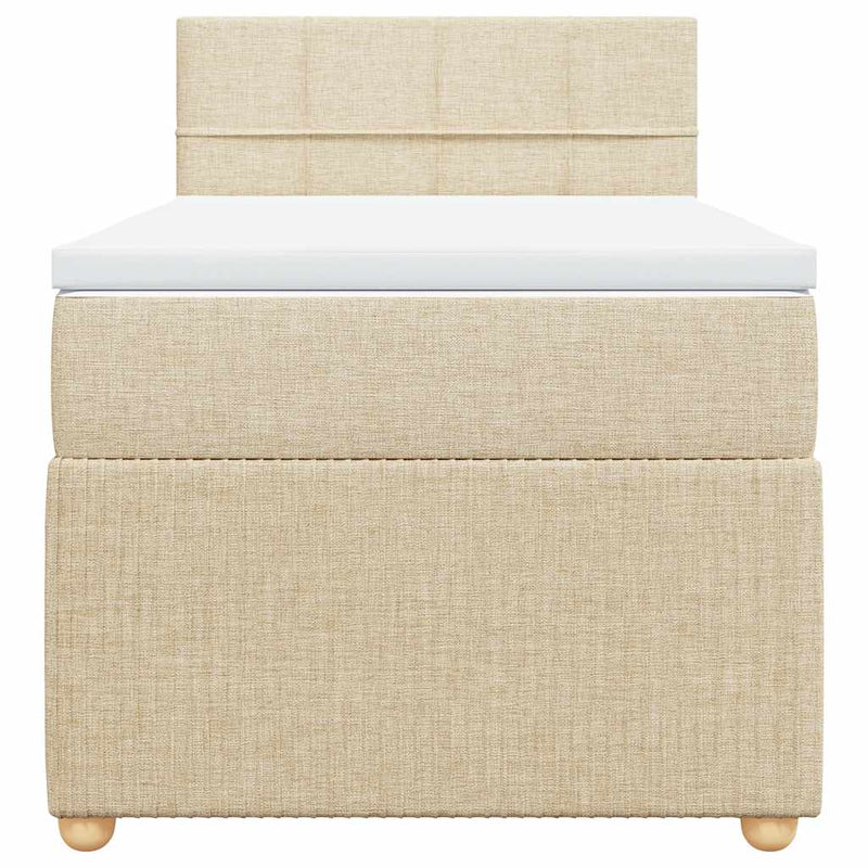 Pat box spring cu saltea, crem, 80x200 cm, textil