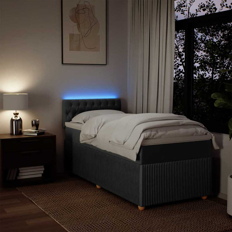 Pat box spring cu saltea, gri închis, 80x200 cm, textil