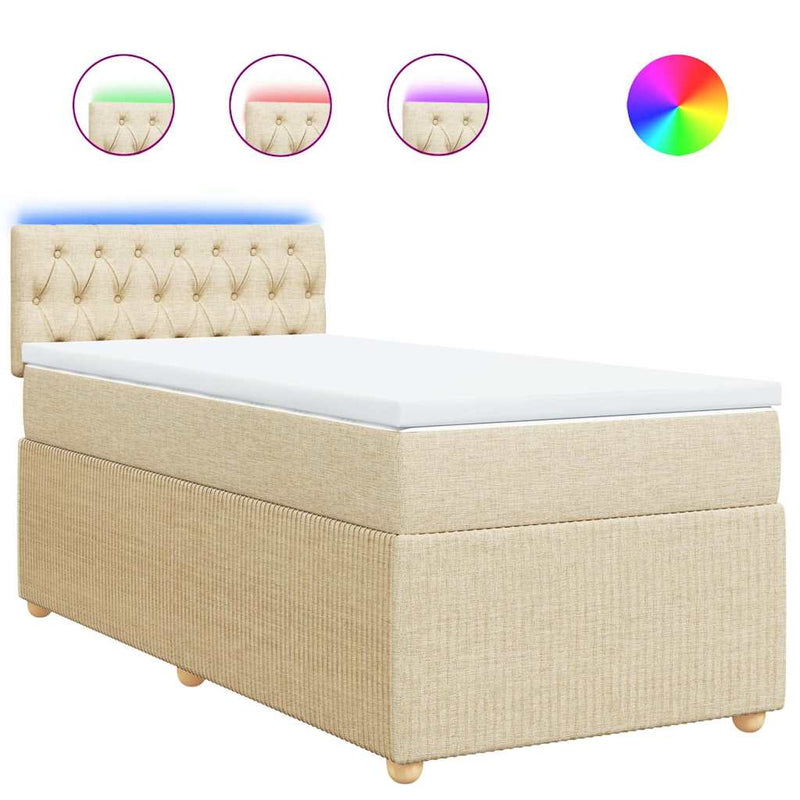 Pat box spring cu saltea, crem, 80x200 cm, textil
