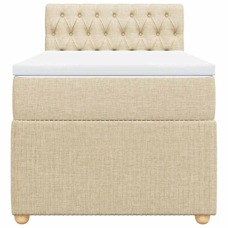 Pat box spring cu saltea, crem, 80x200 cm, textil