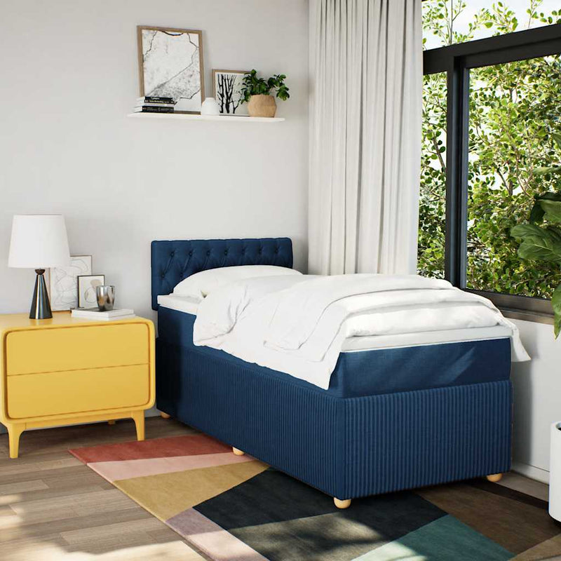 Pat box spring cu saltea, albastru, 80x200 cm, textil