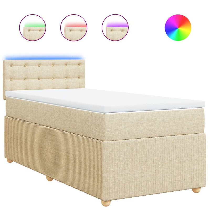Pat box spring cu saltea, crem, 80x200 cm, textil
