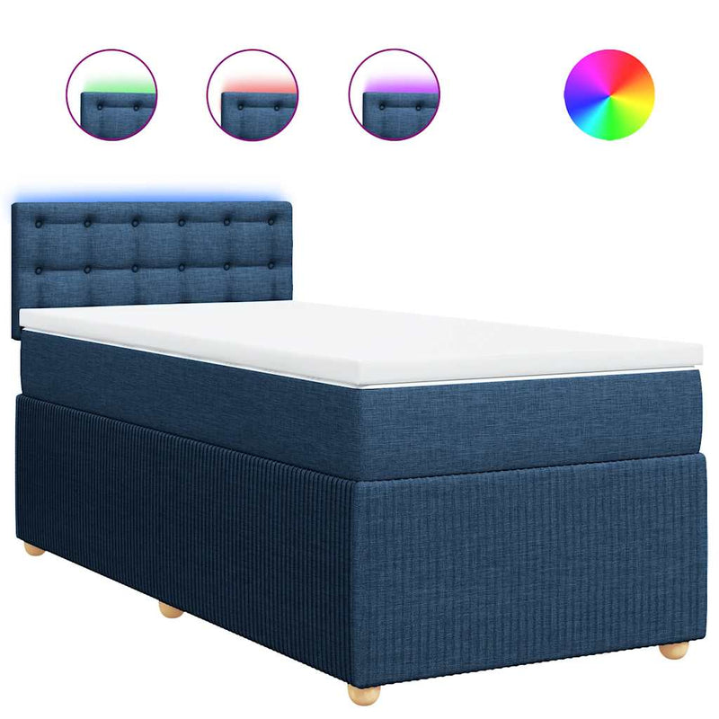 Pat box spring cu saltea, albastru, 80x200 cm, textil