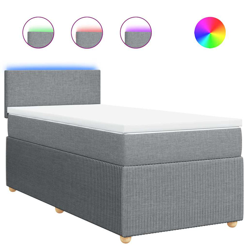 Pat box spring cu saltea, gri deschis, 90x190 cm, textil