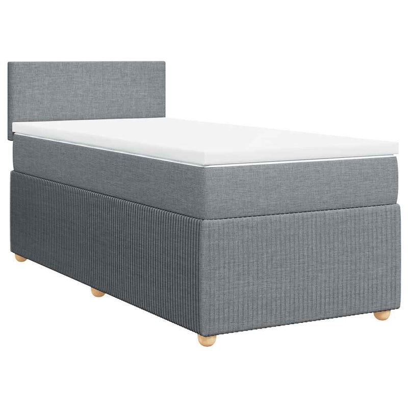 Pat box spring cu saltea, gri deschis, 90x190 cm, textil