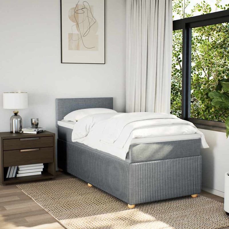 Pat box spring cu saltea, gri deschis, 90x190 cm, textil