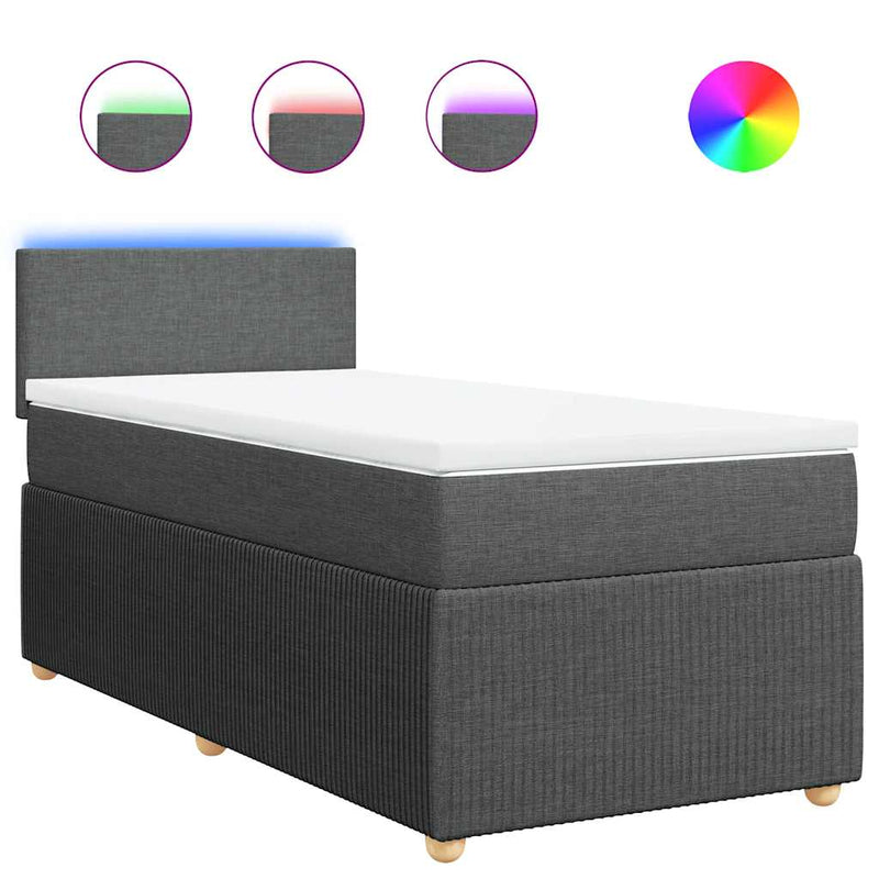 Pat box spring cu saltea, gri închis, 90x190 cm, textil