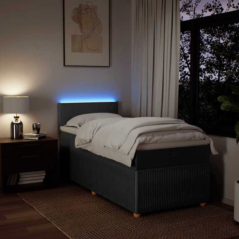 Pat box spring cu saltea, gri închis, 90x190 cm, textil