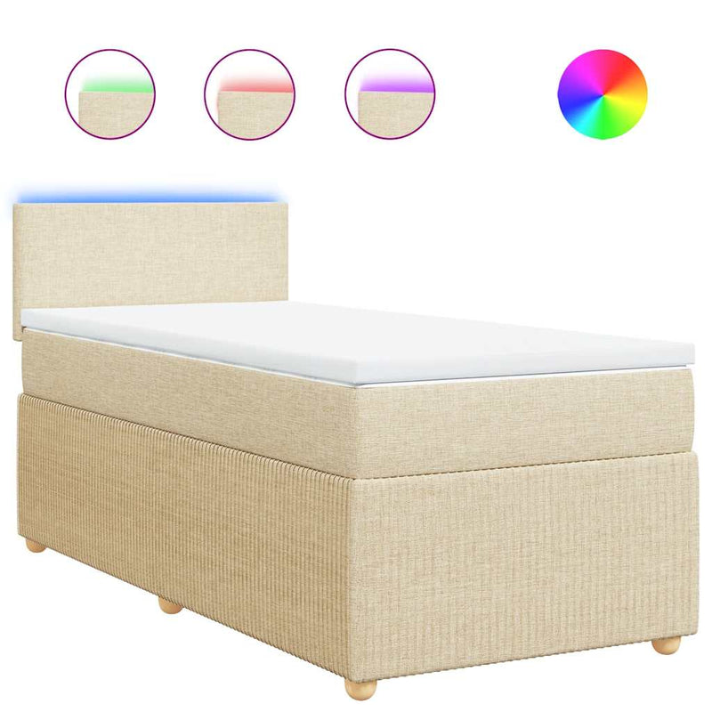 Pat box spring cu saltea, crem, 90x190 cm, textil