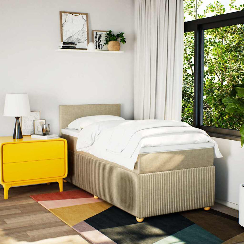 Pat box spring cu saltea, crem, 90x190 cm, textil