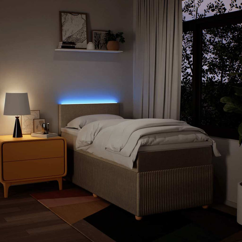 Pat box spring cu saltea, crem, 90x190 cm, textil