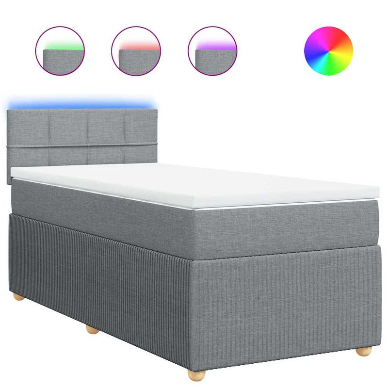 Pat box spring cu saltea, gri deschis, 90x190 cm, textil