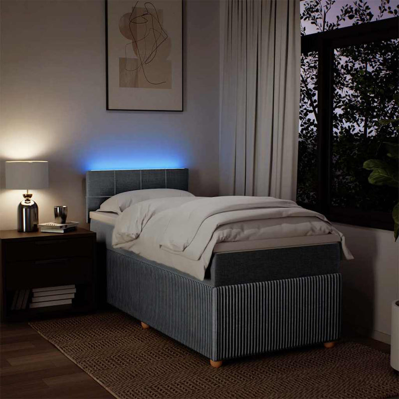 Pat box spring cu saltea, gri deschis, 90x190 cm, textil