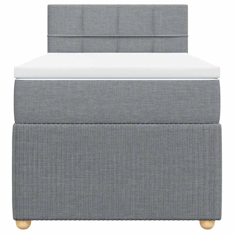 Pat box spring cu saltea, gri deschis, 90x190 cm, textil