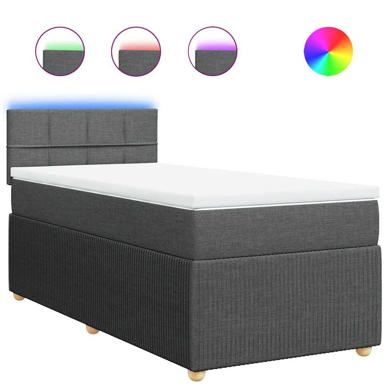 Pat box spring cu saltea, gri închis, 90x190 cm, textil