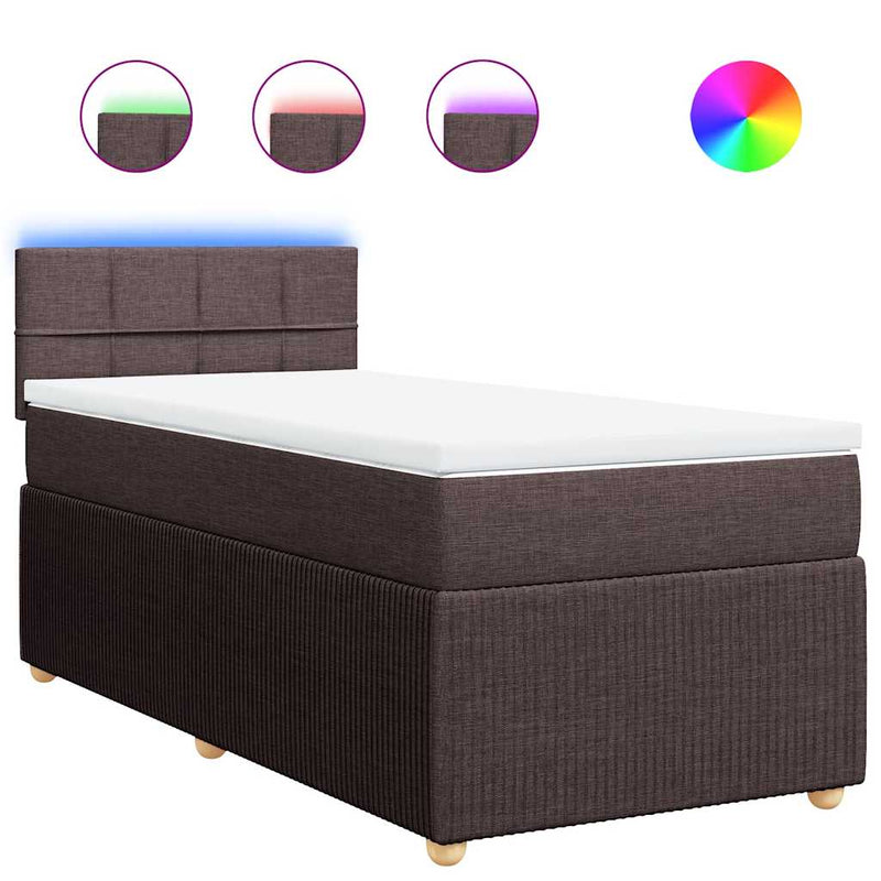 Pat box spring cu saltea, maro închis, 90x190 cm, textil