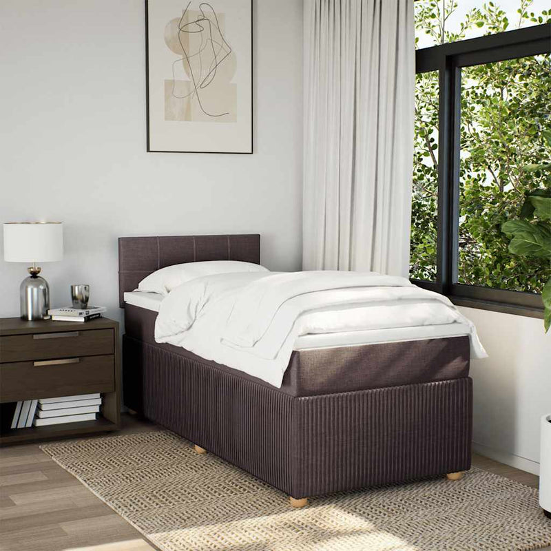 Pat box spring cu saltea, maro închis, 90x190 cm, textil