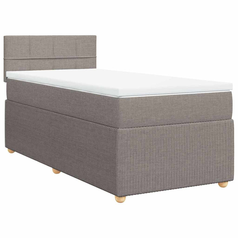 Pat box spring cu saltea, gri taupe, 90x190 cm, textil