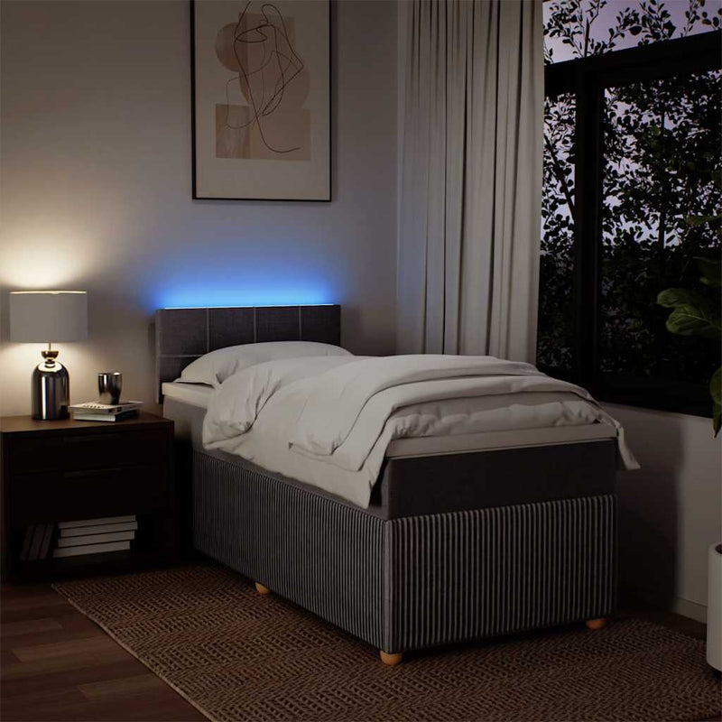 Pat box spring cu saltea, gri taupe, 90x190 cm, textil