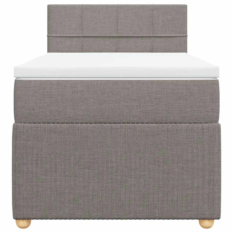 Pat box spring cu saltea, gri taupe, 90x190 cm, textil