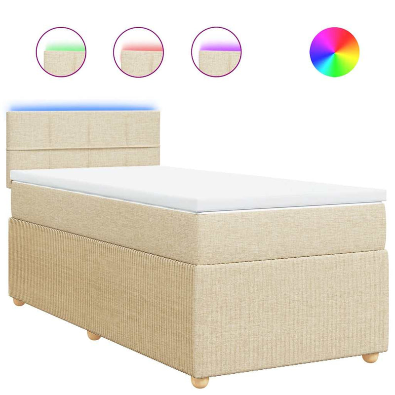 Pat box spring cu saltea, crem, 90x190 cm, textil