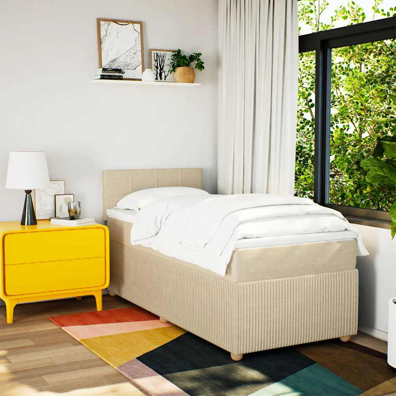 Pat box spring cu saltea, crem, 90x190 cm, textil