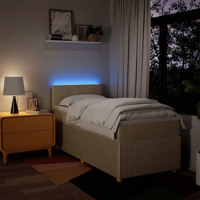 Pat box spring cu saltea, crem, 90x190 cm, textil