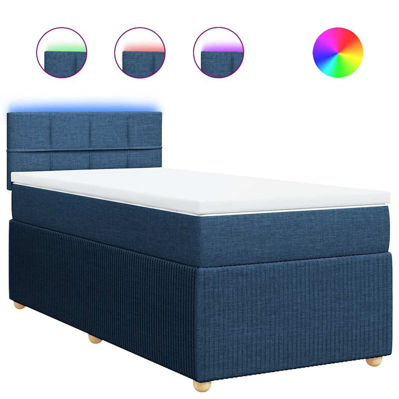 Pat box spring cu saltea, albastru, 90x190 cm, textil