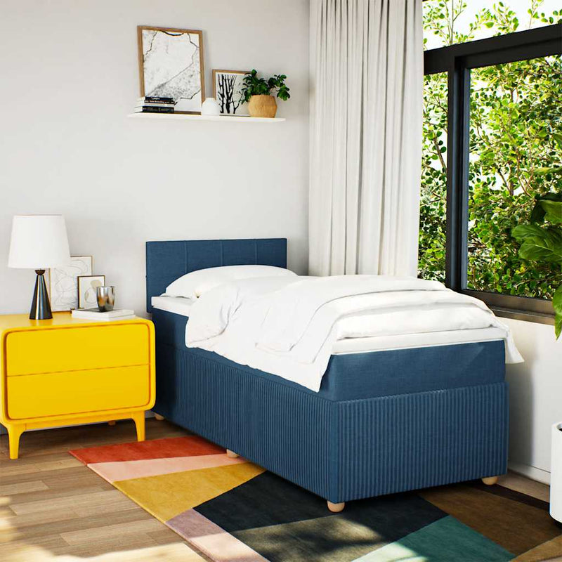 Pat box spring cu saltea, albastru, 90x190 cm, textil
