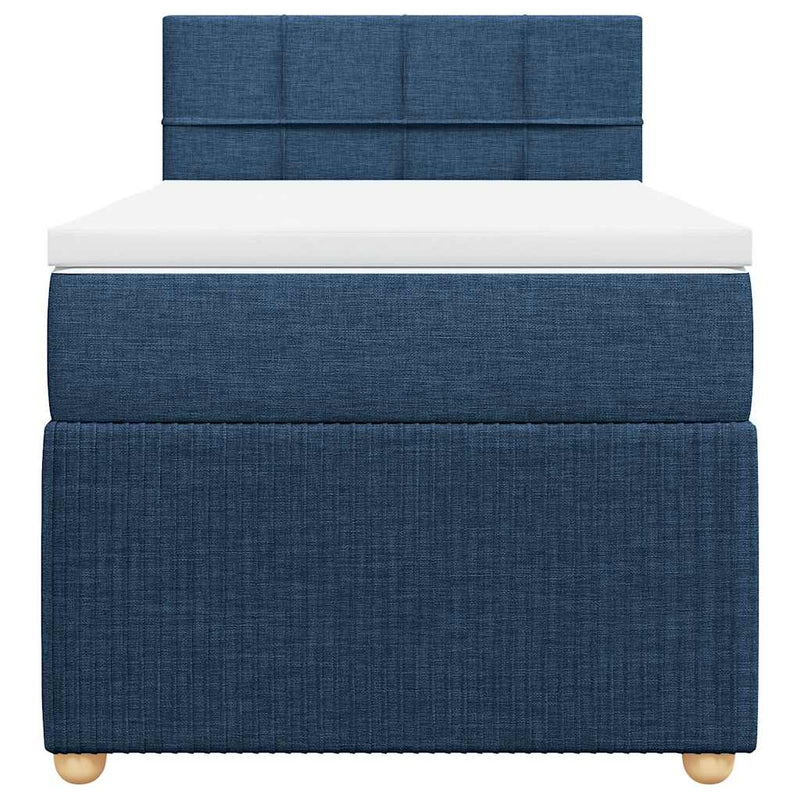Pat box spring cu saltea, albastru, 90x190 cm, textil
