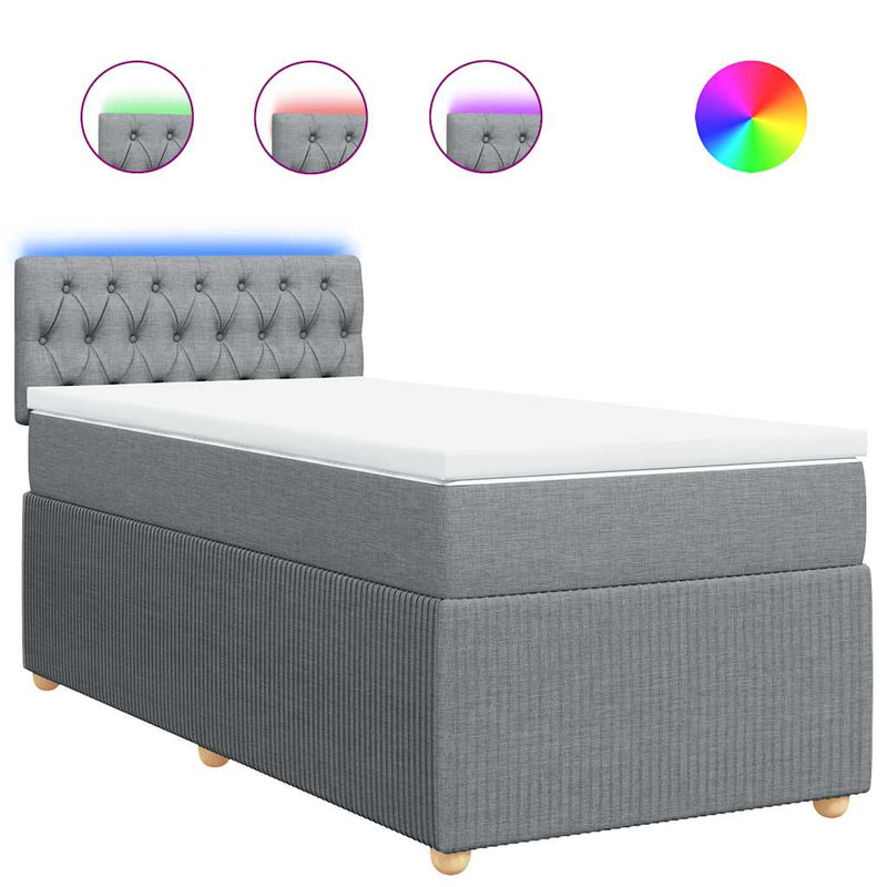Pat box spring cu saltea, gri deschis, 90x190 cm, textil