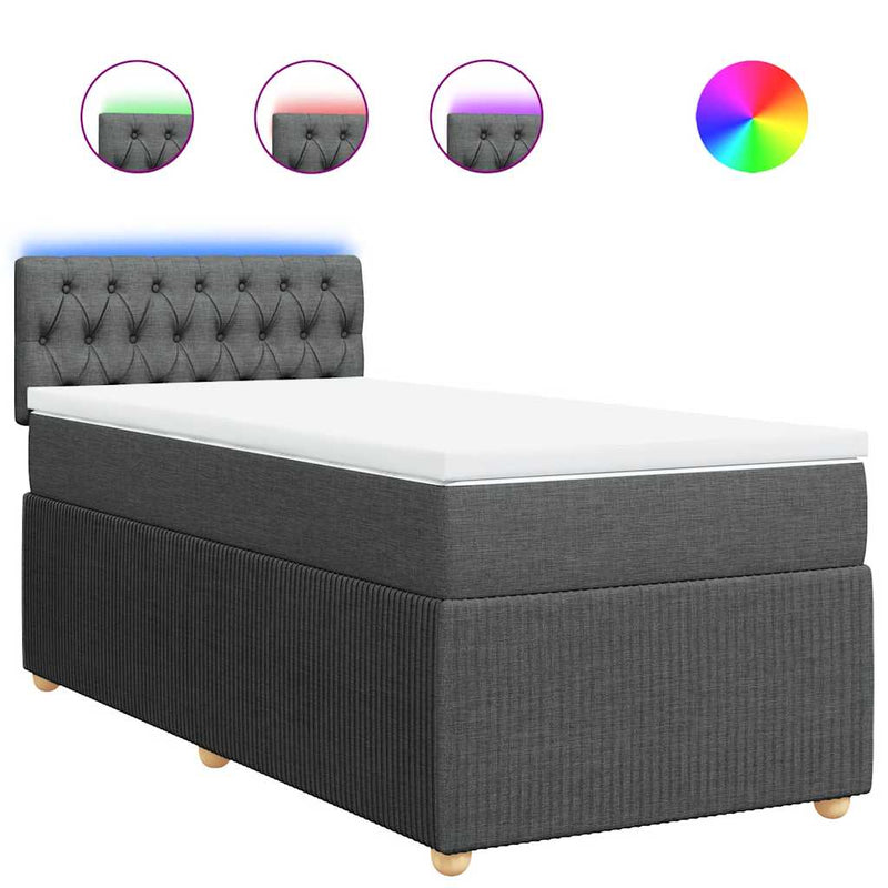 Pat box spring cu saltea, gri închis, 90x190 cm, textil