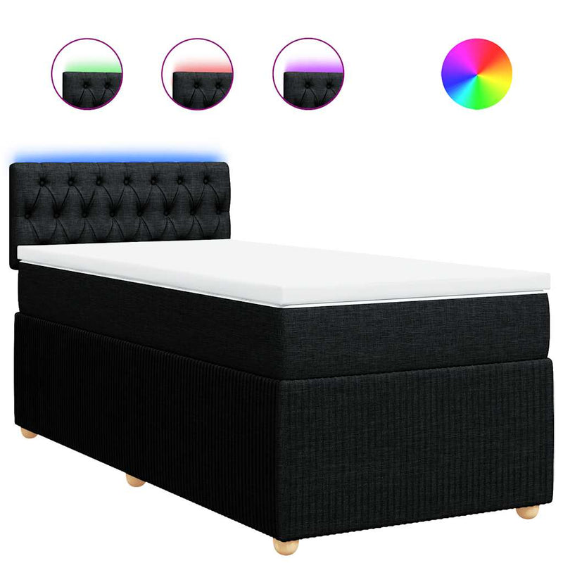 Pat box spring cu saltea, negru, 90x190 cm, textil
