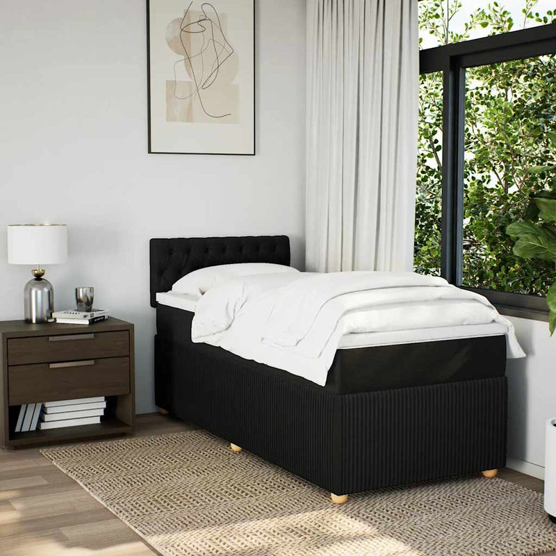 Pat box spring cu saltea, negru, 90x190 cm, textil