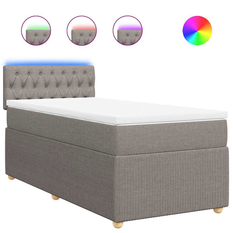 Pat box spring cu saltea, gri taupe, 90x190 cm, textil