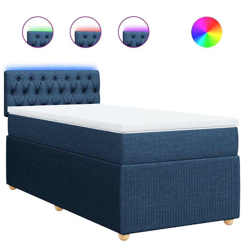 Pat box spring cu saltea, albastru, 90x190 cm, textil