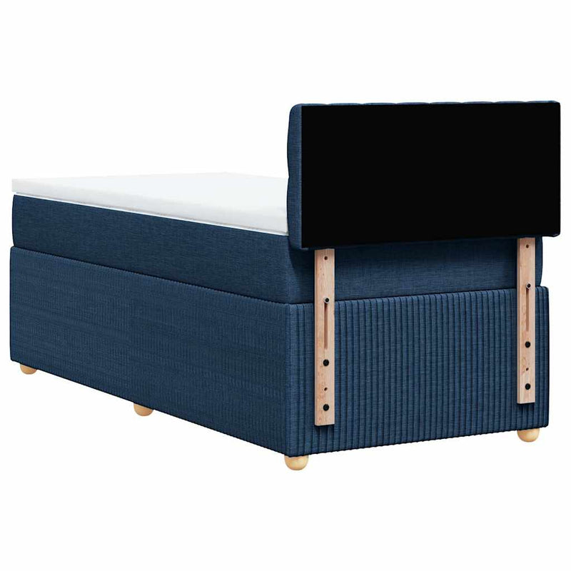 Pat box spring cu saltea, albastru, 90x190 cm, textil