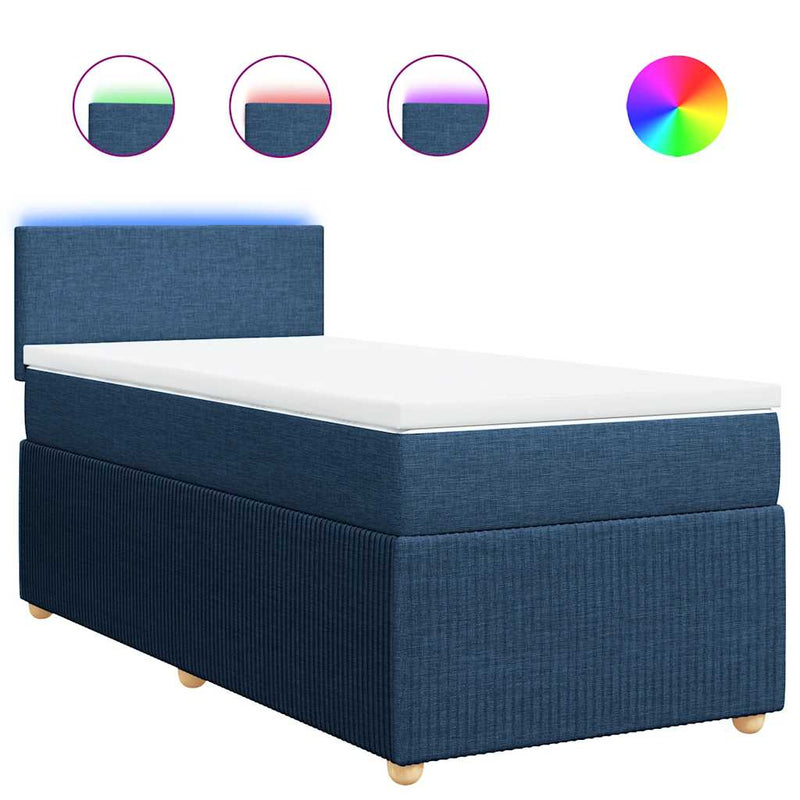 Pat box spring cu saltea, albastru, 90x200 cm, textil