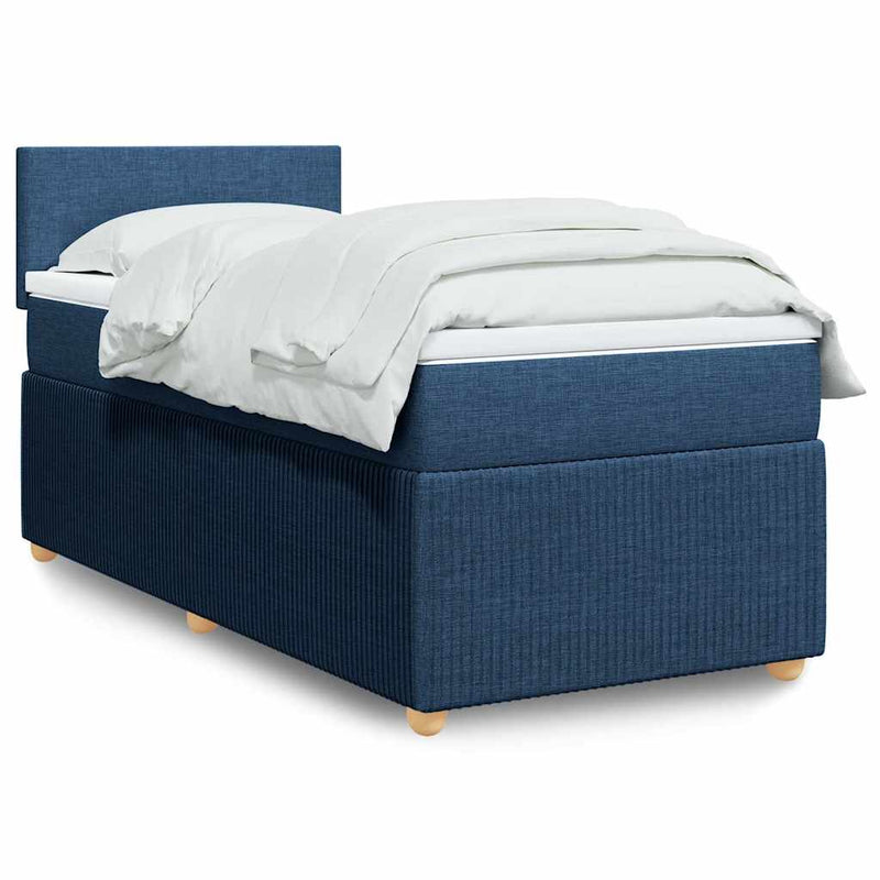 Pat box spring cu saltea, albastru, 90x200 cm, textil